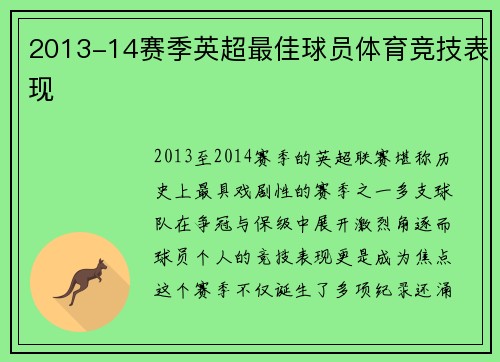 2013-14赛季英超最佳球员体育竞技表现
